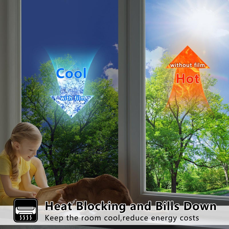 Lmlpt One Way Window Privacy Film See Out Not in Heat Control Windows Tint for Home Sun Blocking Anti UV Mirror Glass Tinting Films Self-Adhesive Door Coverings,Diamond Black Silver,23.6X118.1inch - Image 2